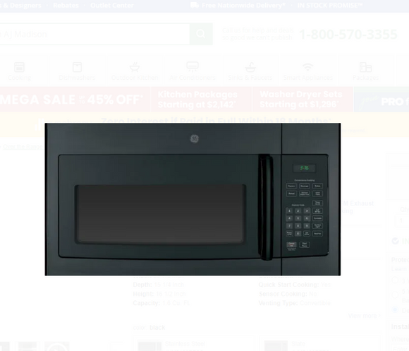 GE - Black - Microwave - JVM3160DFBB - New (In Box) - 4792